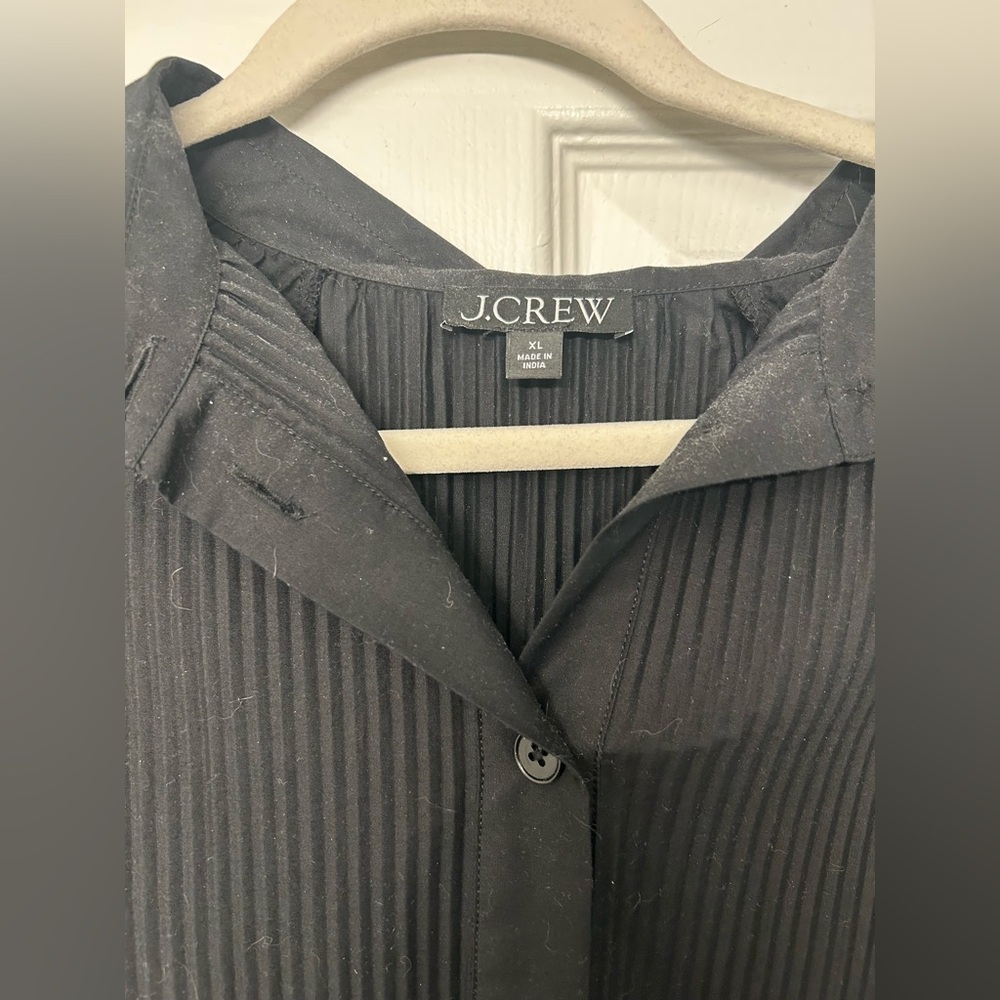 J. Crew Black Eyelet Pleated Short Sleeve Blouse - Picture 3 of 3